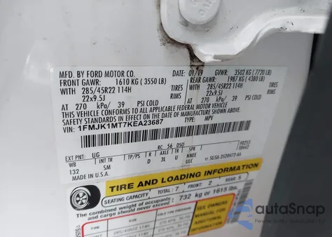 2019 Ford Expedition Max Platinum from USA, damaged, VIN 1FMJK1MT7KEA23687